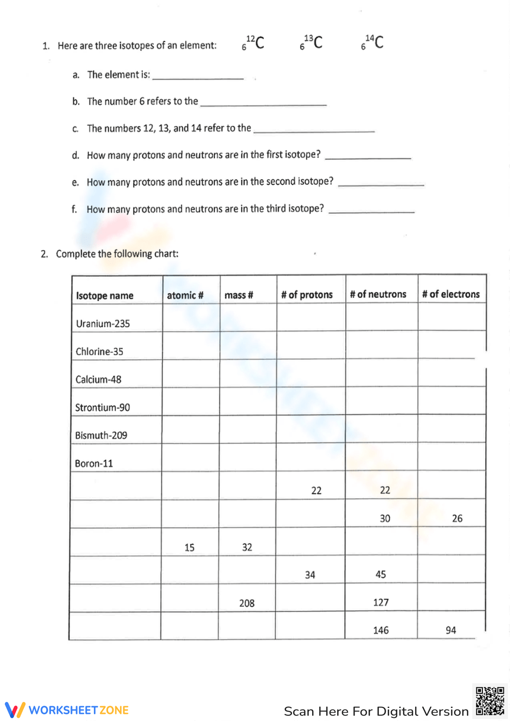 Printable Protons Neutrons And Electrons Practice Worksheets