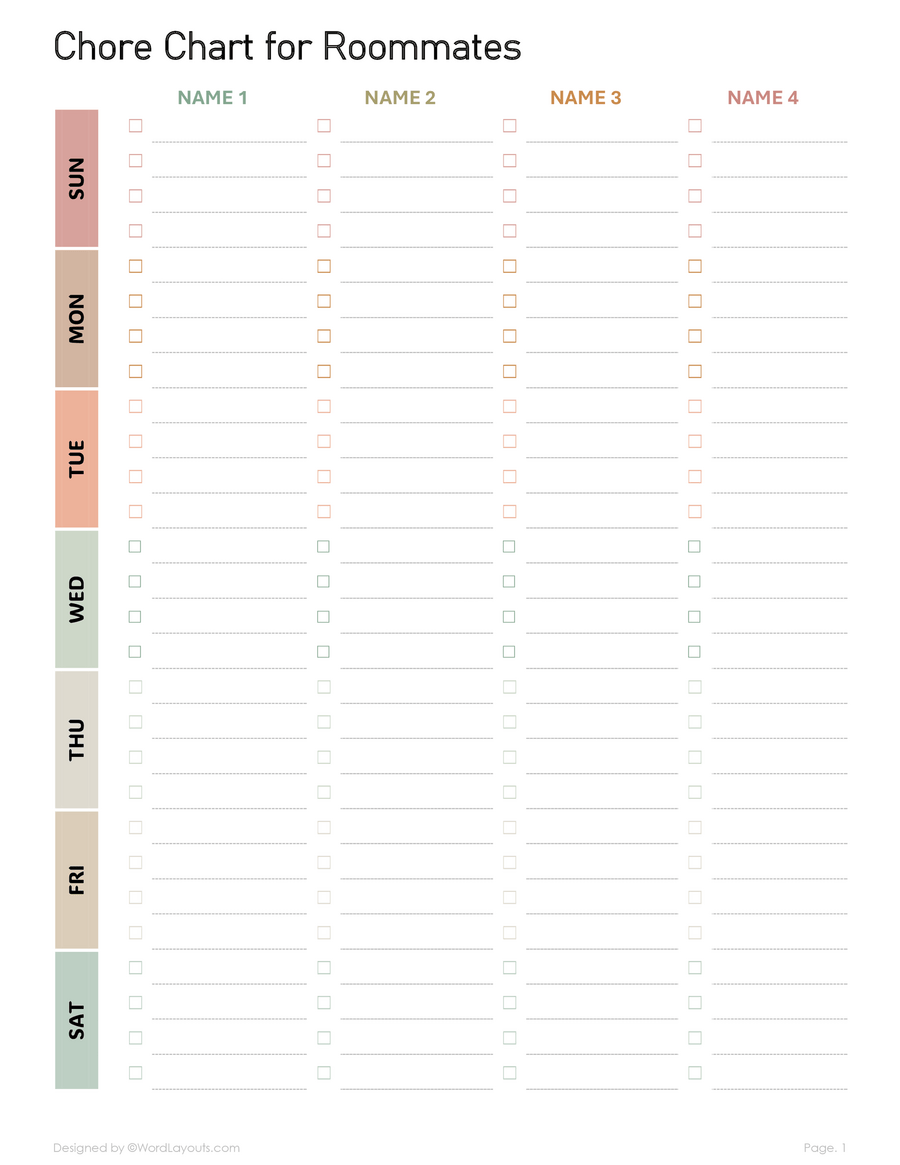 Printable Roommate Chore Chart Template WordLayouts Chore Chart Printable Daily Chore Chart Couples Chore Chart Family Chore Chart Printable PDF Chore Chart For Roommates Weekly Chores Etsy