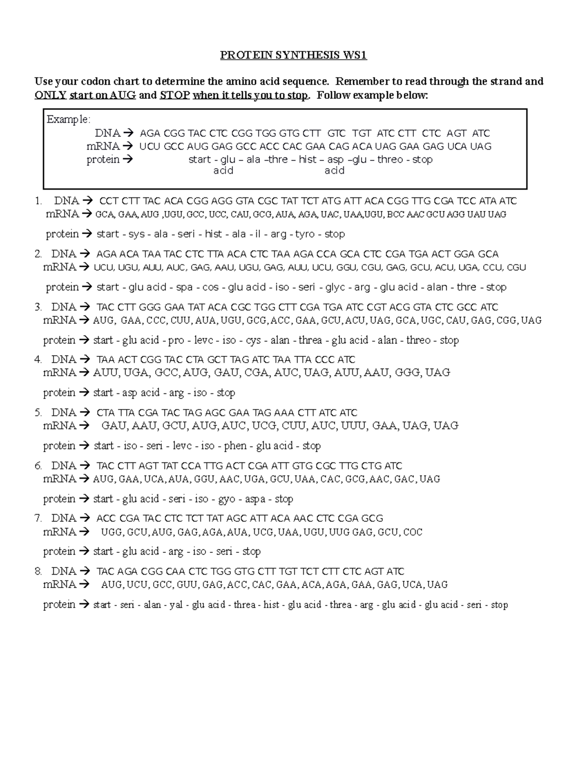 Protein Synthesis Worksheet Bio 101 Studocu Protein Synthesis Worksheet Bio 101 Studocu