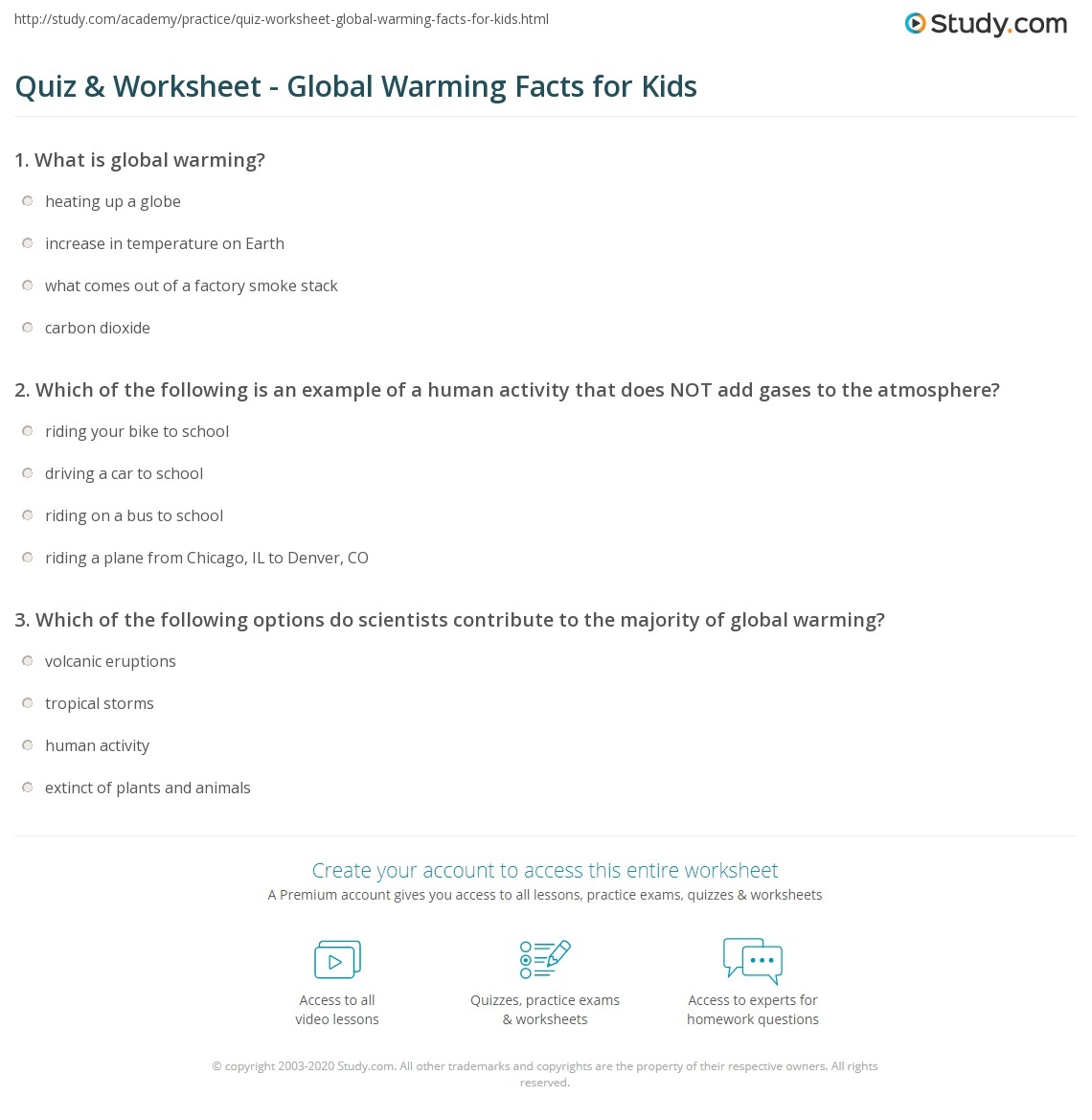 Quiz Worksheet Global Warming Facts For Kids Study Quiz Worksheet Global Warming Facts For Kids Study