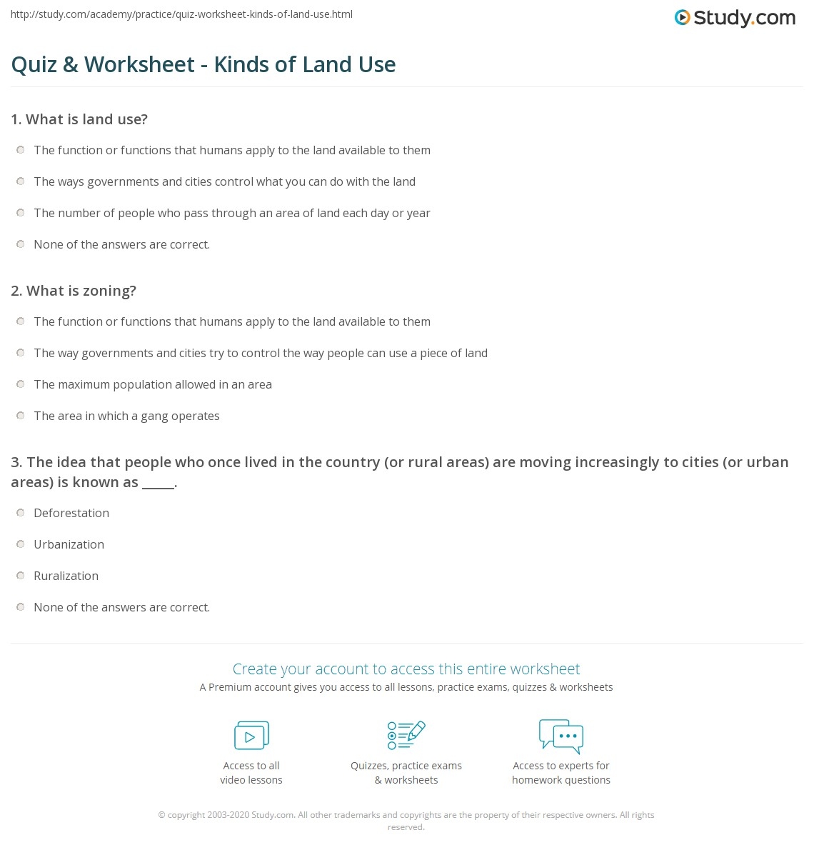 Quiz Worksheet Kinds Of Land Use Study Quiz Worksheet Kinds Of Land Use Study