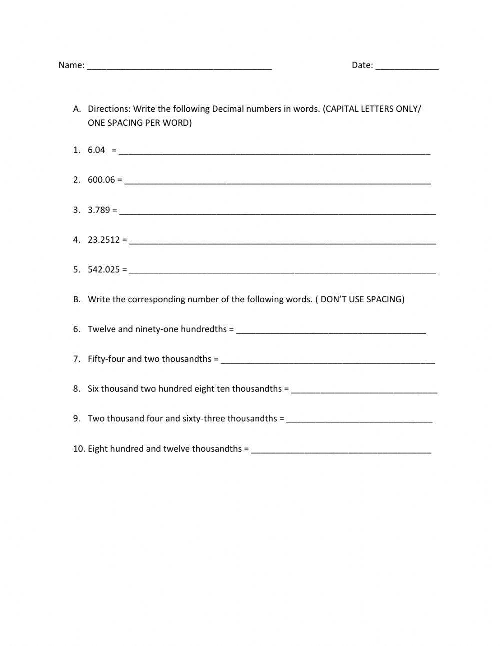 Reading And Writing Decimals Worksheet Worksheets Library 5nbt3a Worksheets