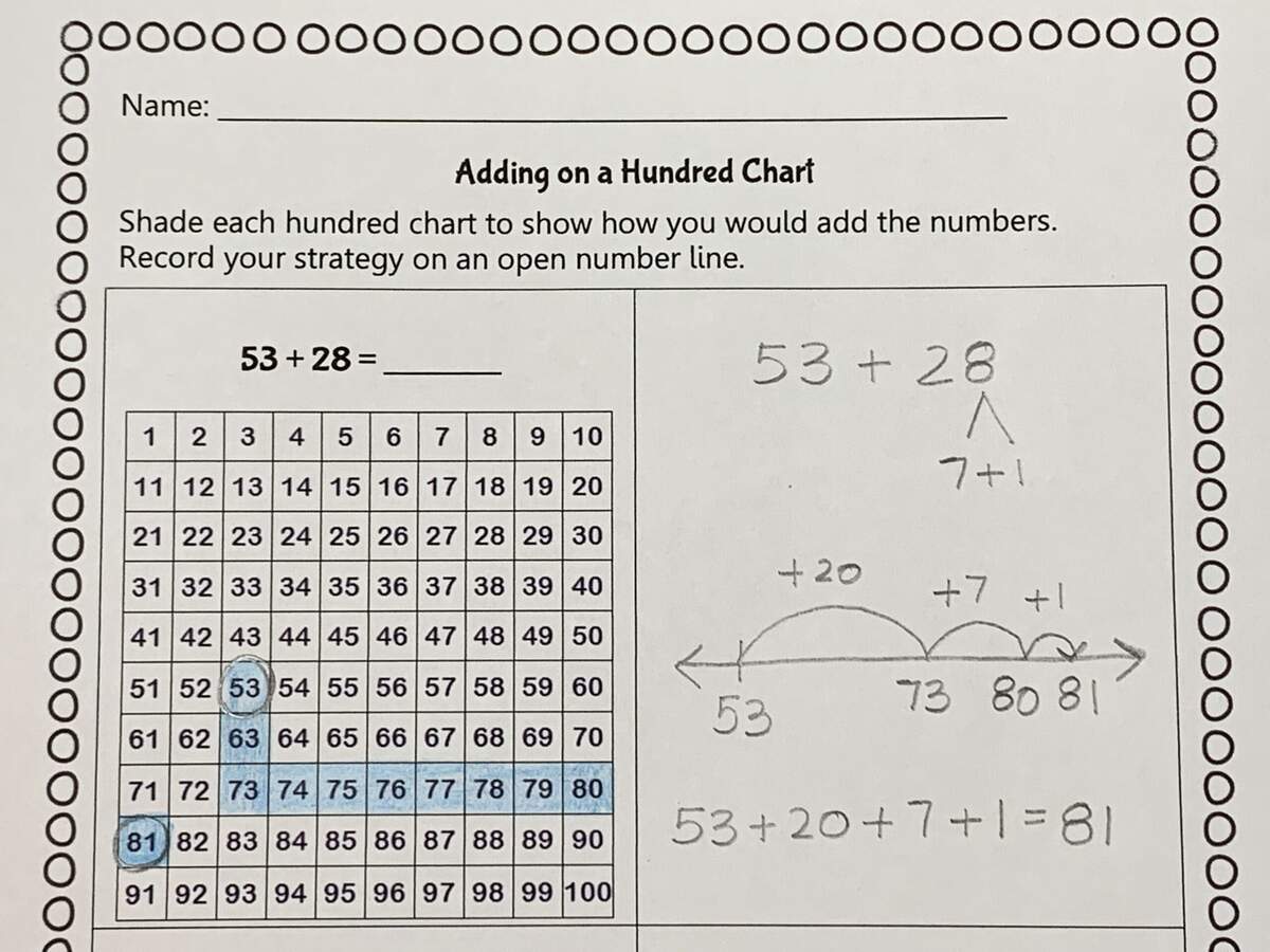 Recording Addition On A Hundred Chart Math Coach S Corner