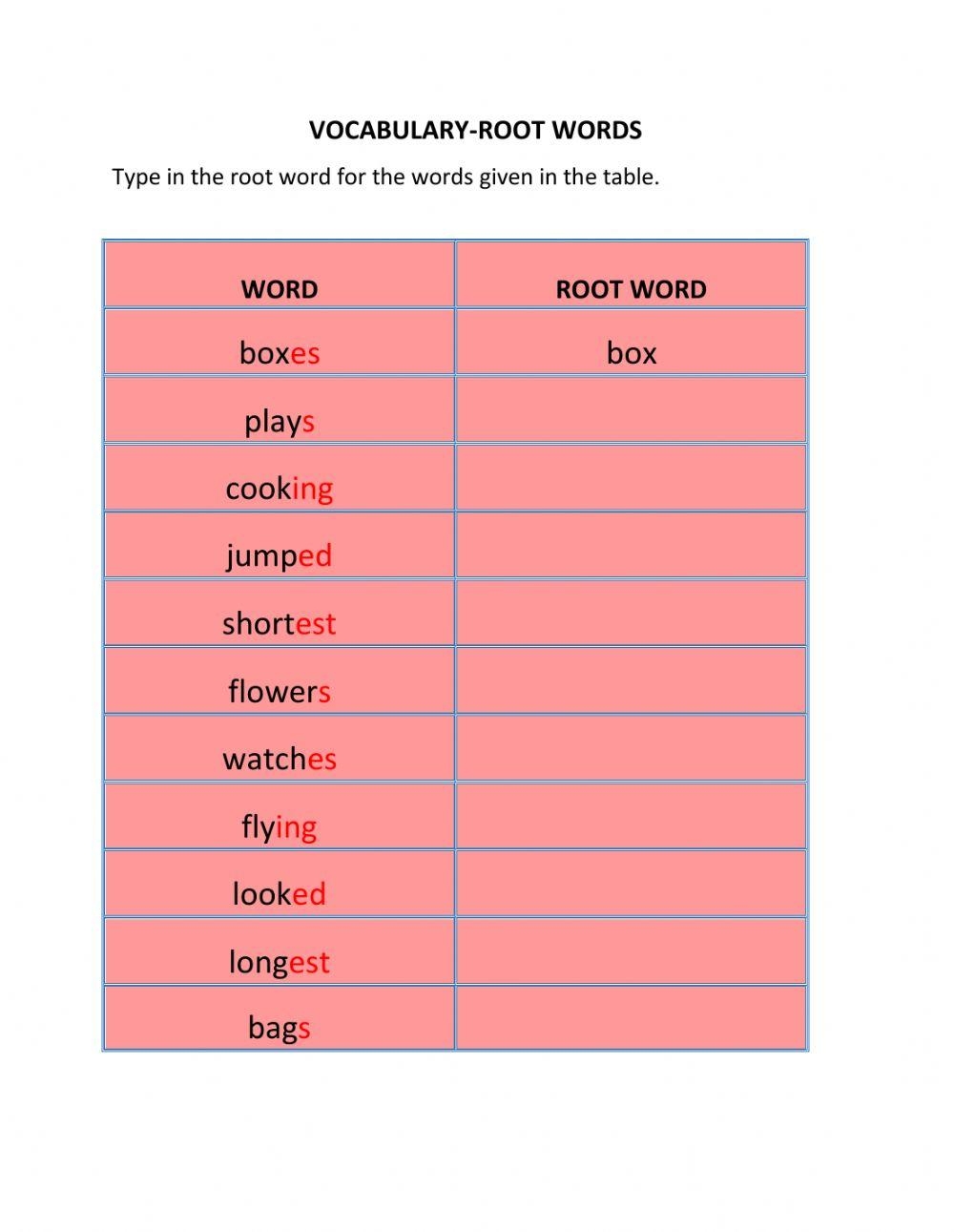 Root Words Online Worksheet Worksheets Library