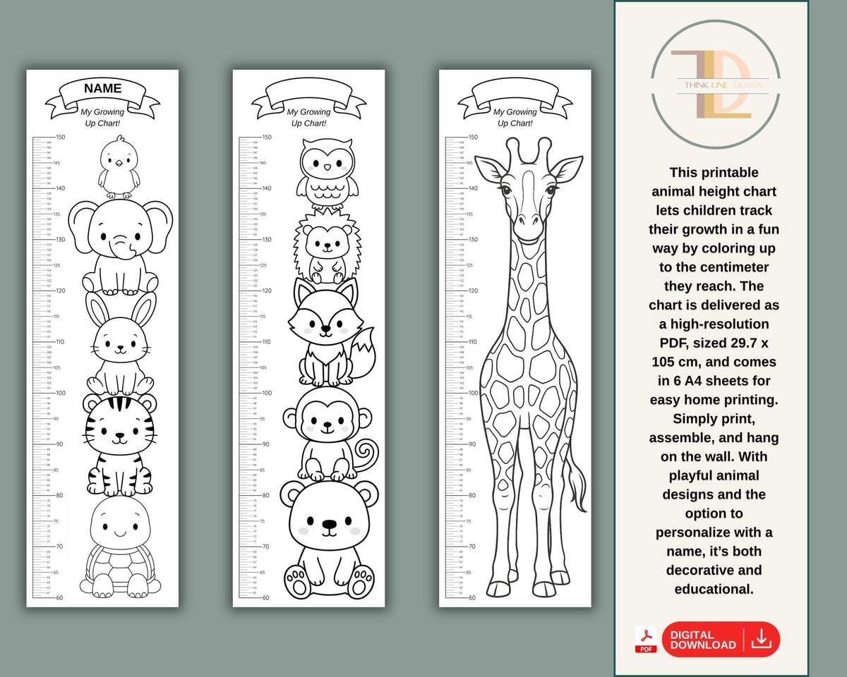 Safari Animal Height Chart Printable Kids Growth Ruler PDF Download Etsy Australia
