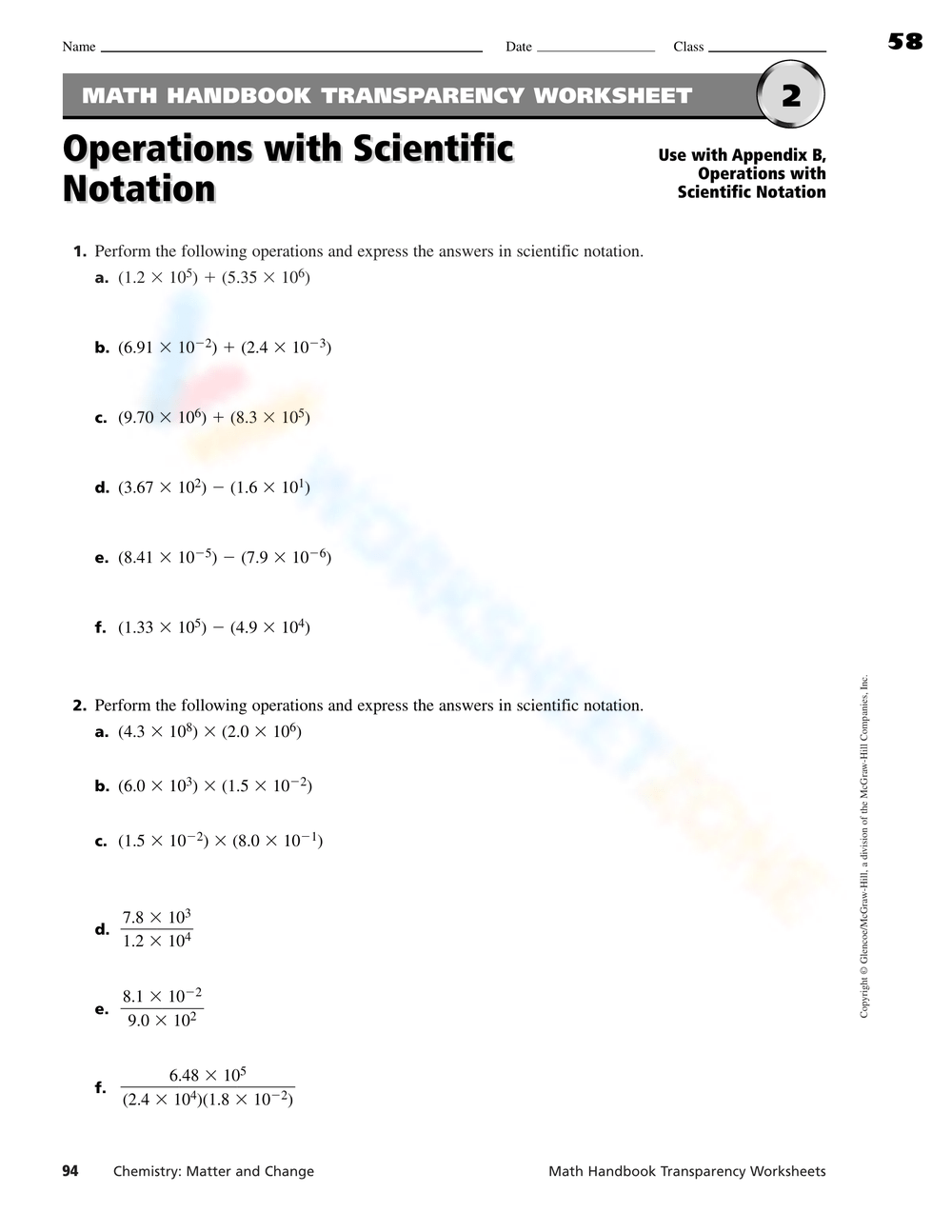 Scientific Notation Operations Practice Worksheet Scientific Notation Operations Practice Worksheet