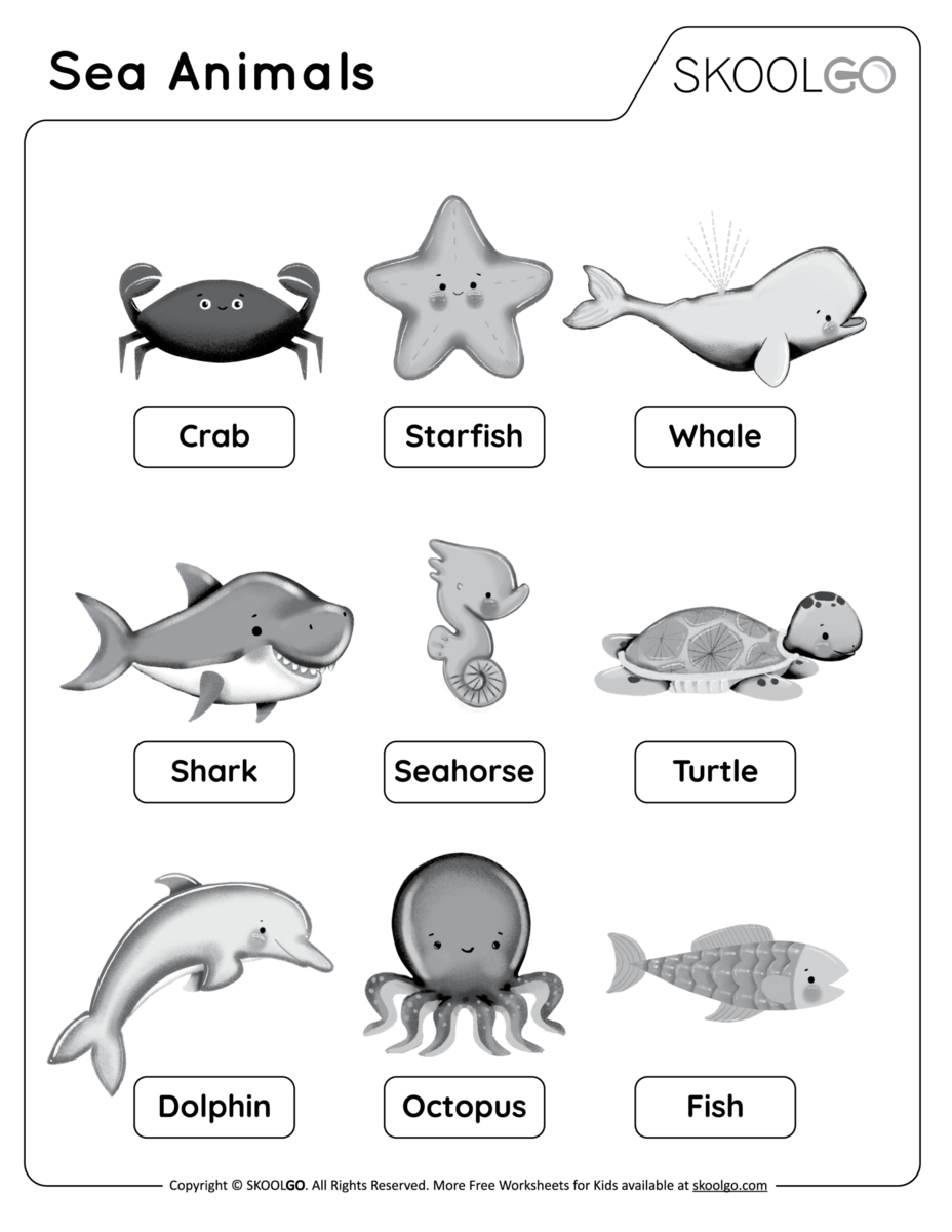 Sea Animals Free Worksheet SKOOLGO Interactive Worksheet For Sea Animals Listen And Match The Correct Images Activity For Kids Group 2 Ezpzlearn