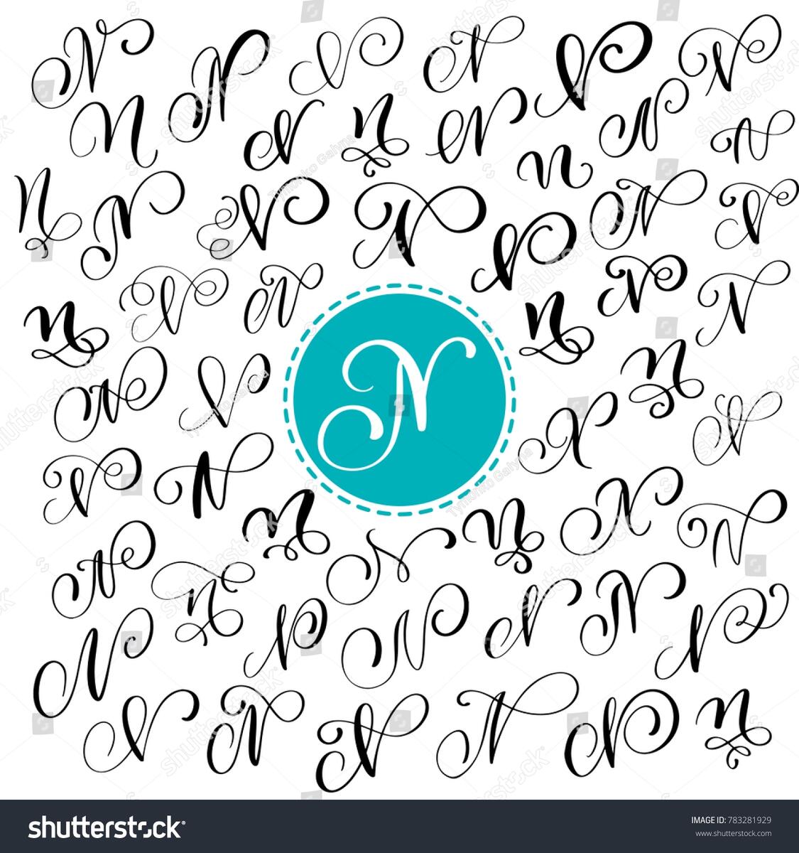 Set Hand Drawn Calligraphy Letter N Stock Illustration 783281929 Shutterstock
