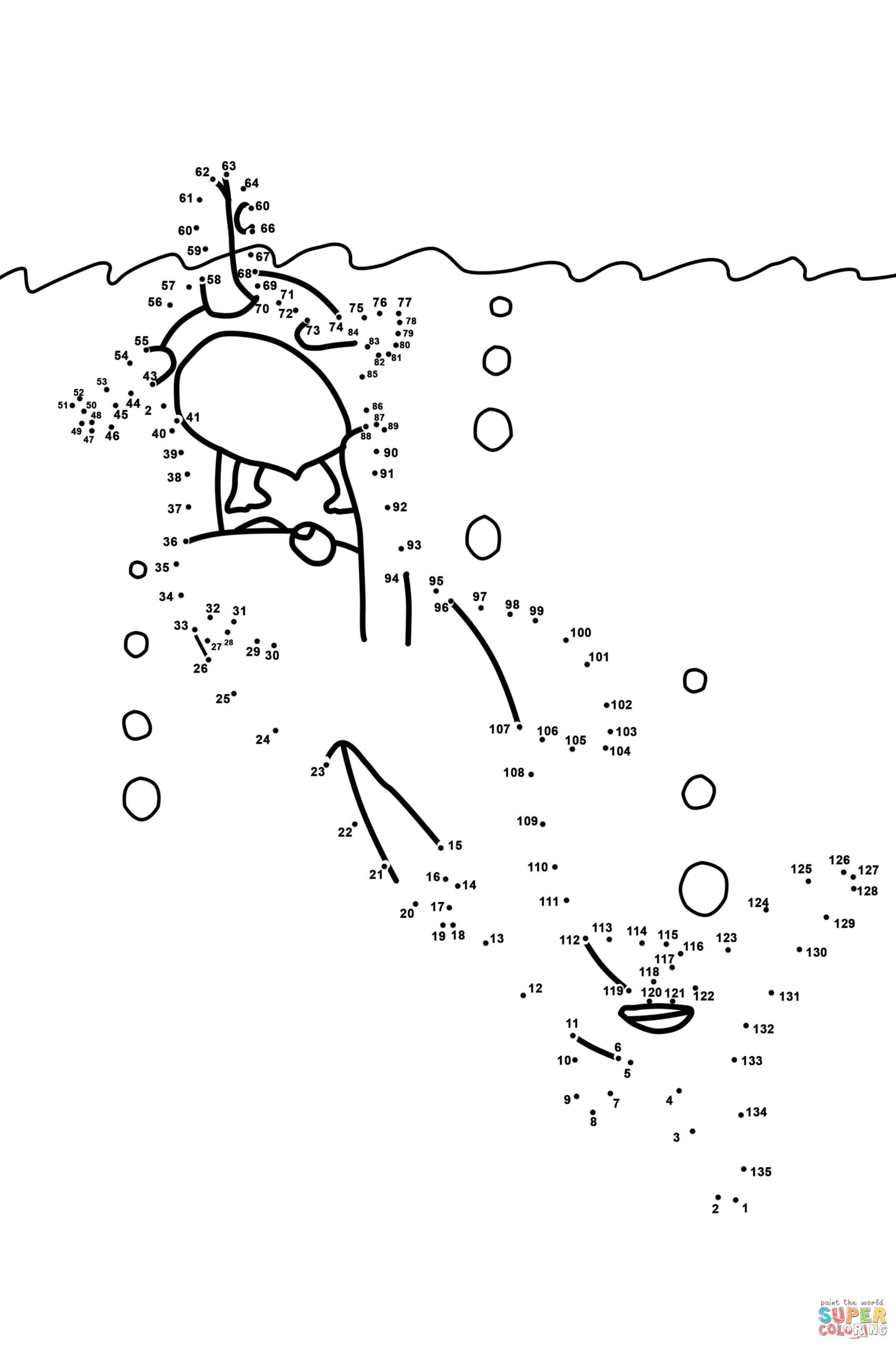 Shark Is Helping Turtle Dot To Dot Coloring Page Free Printable