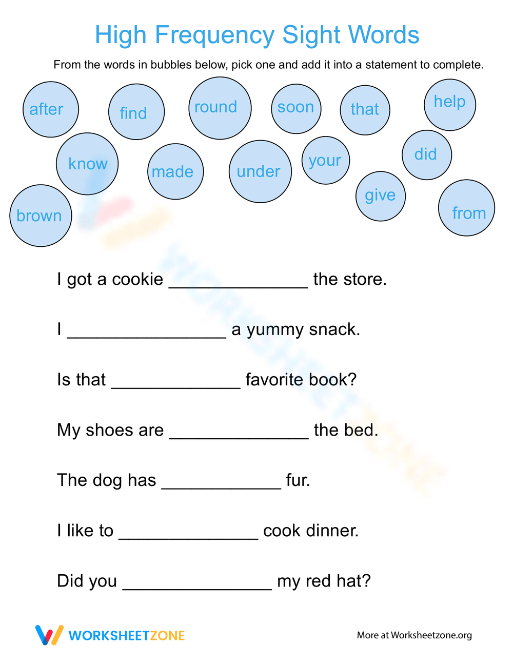 Sight Words Complete The Sentence Worksheet