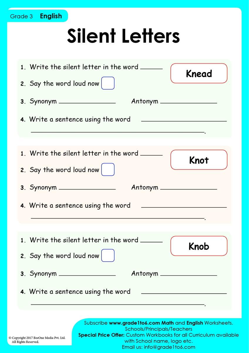 Silent Letters Worksheet Grade 3 Grade1to6