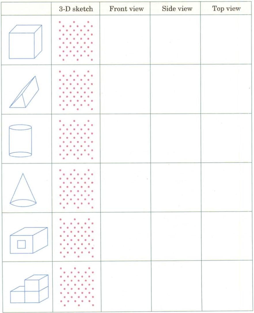 Sketch The 3D Figures Of The Following Objects And Also Sketch Their Front Side And Top Views