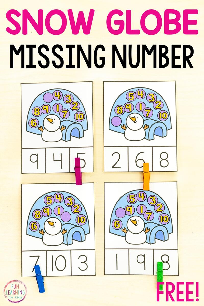 Snow Globe Missing Number Cards