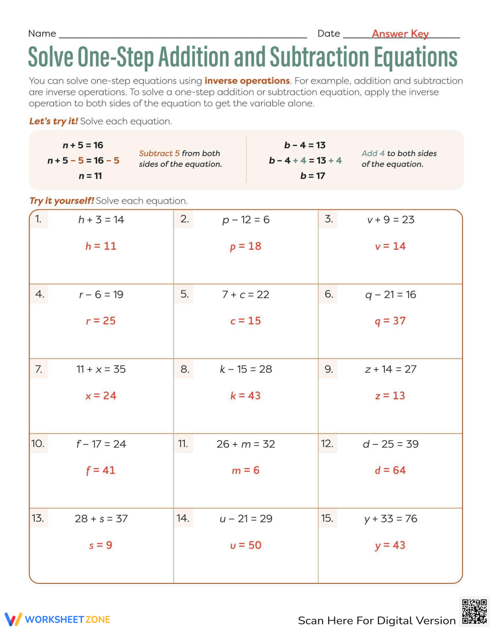 Solve One Step Addition And Subtraction Equations Worksheet Worksheets Library Solve One Step Addition And Subtraction Equations Worksheet Worksheets Library