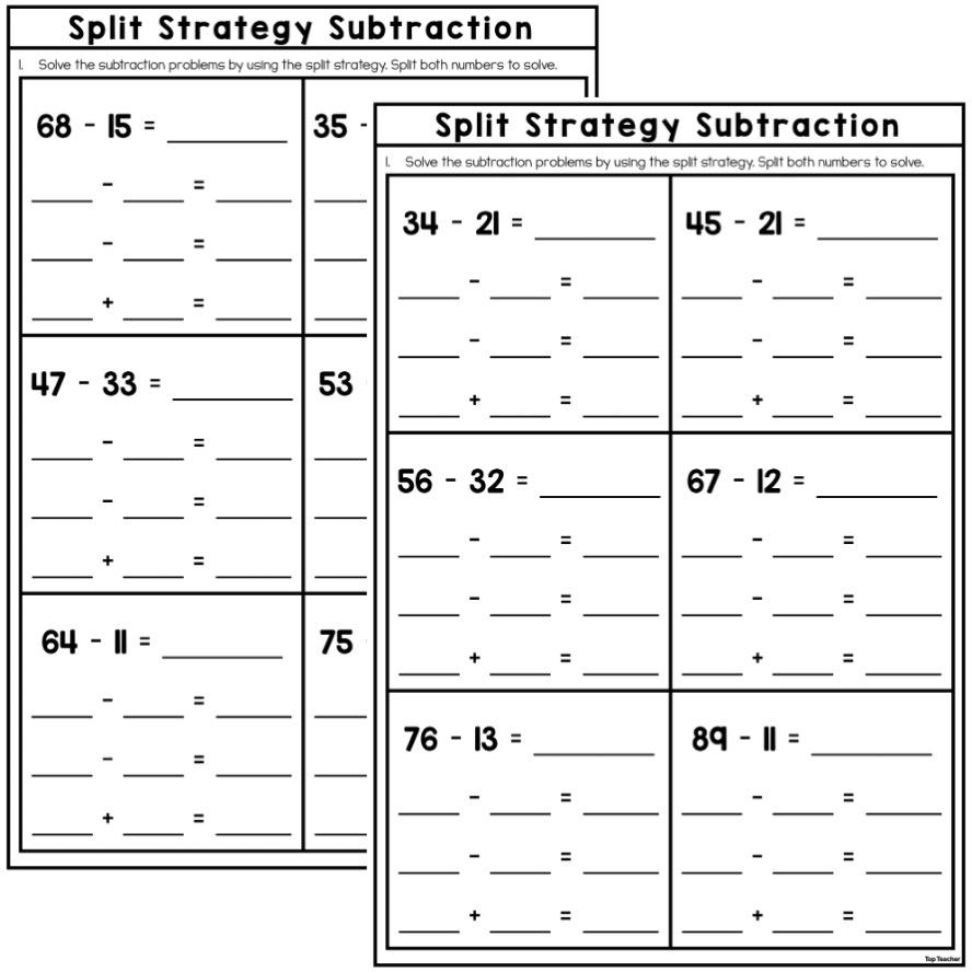 Split Strategy Subtraction Within 100 Worksheets Top Teacher