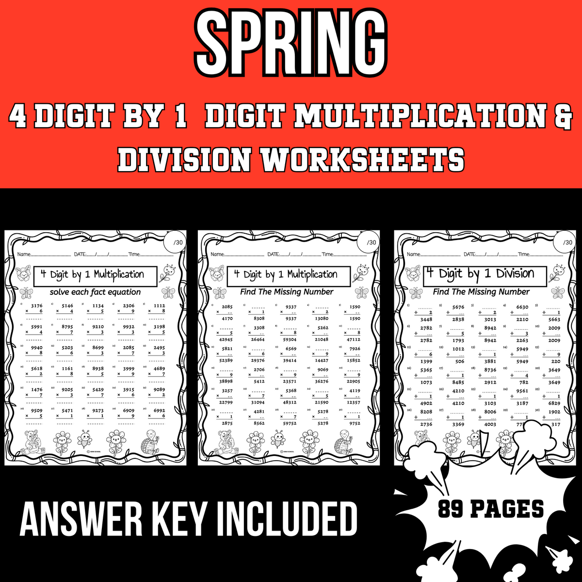 Spring 4 Digit By 1 Digit Multiplication Division Missing Numbers Worksheets Made By Teachers Spring 4 Digit By 1 Digit Multiplication Division Missing Numbers Worksheets Made By Teachers