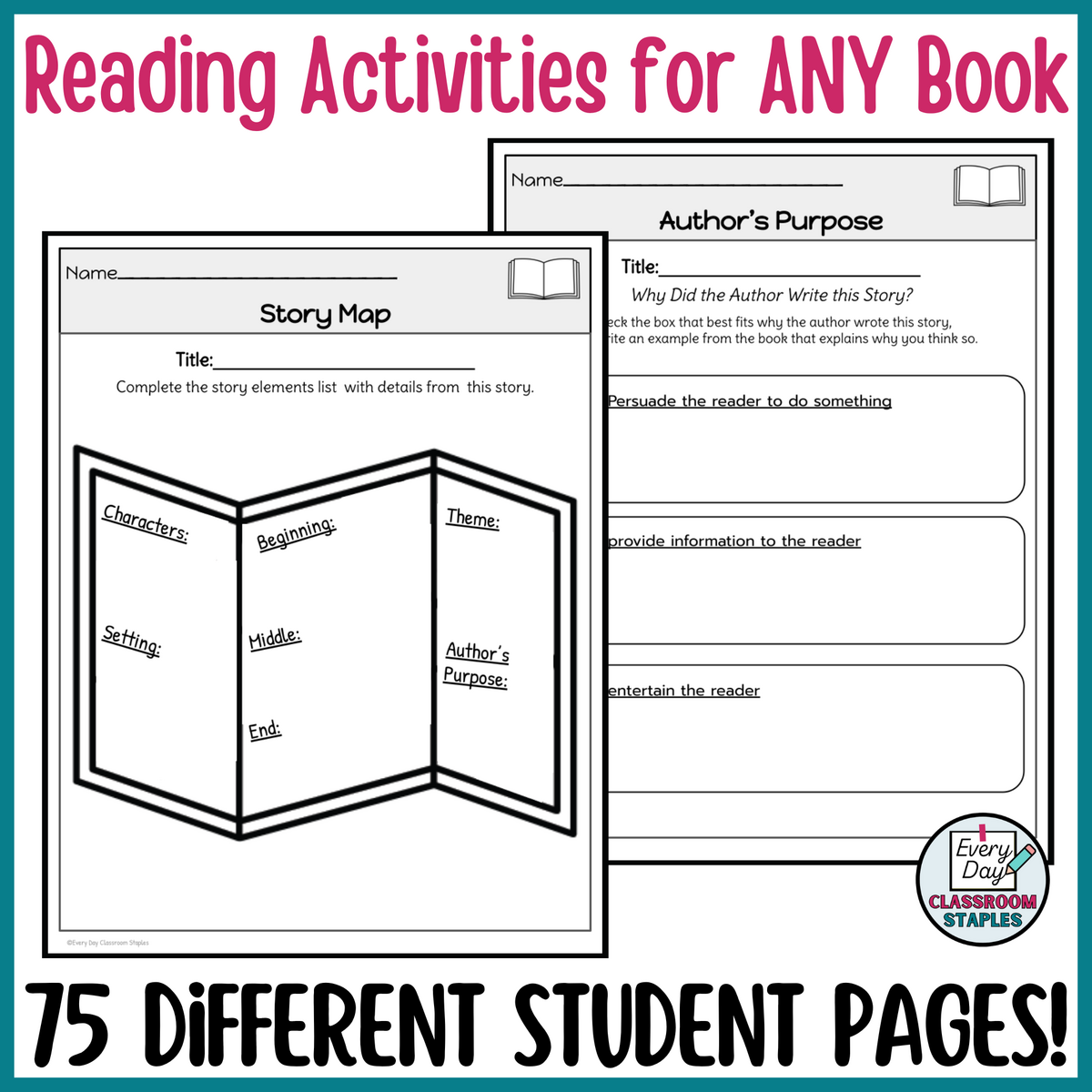Story Elements Reading Comprehension Worksheets Graphic Organizers For ANY Book Classful