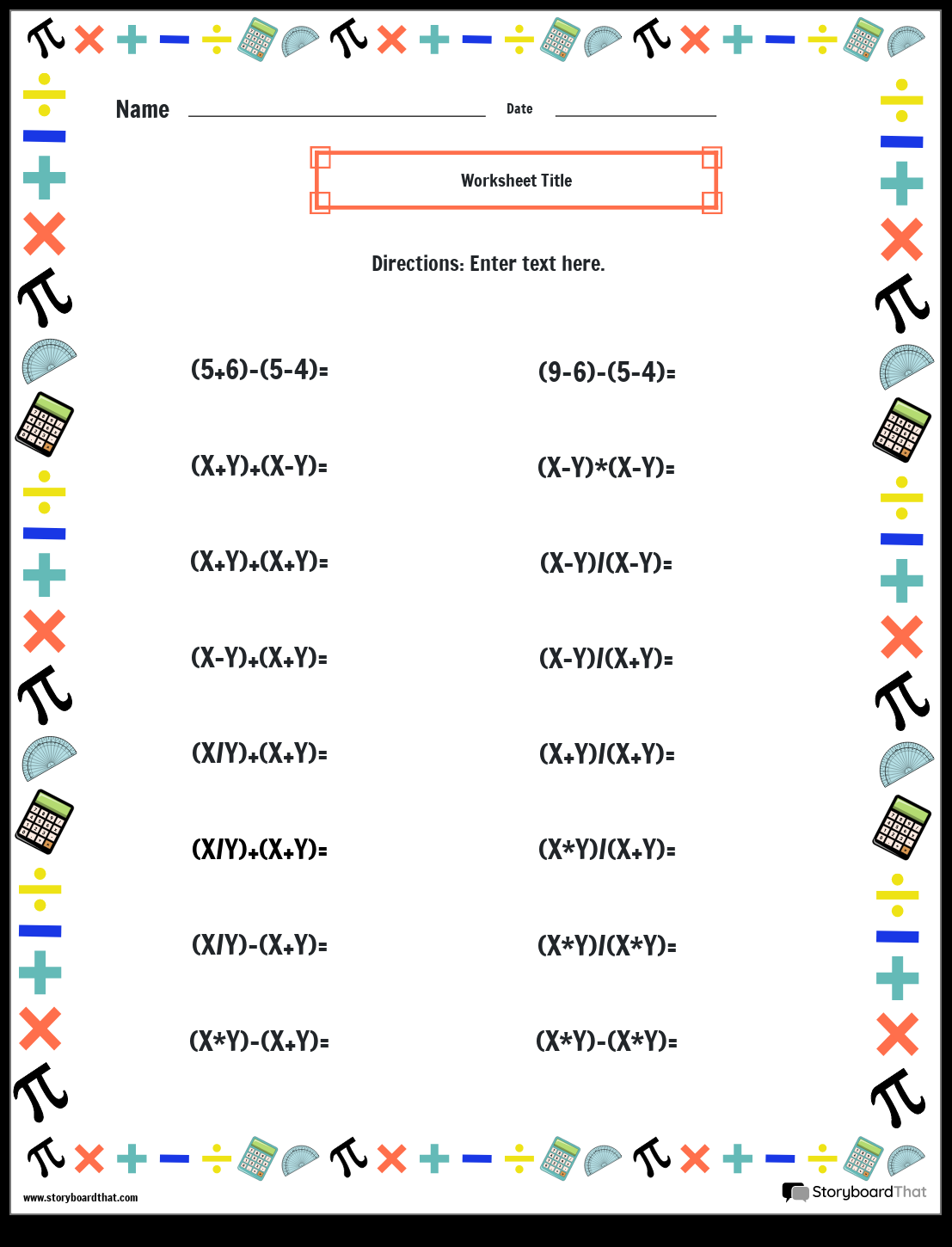 Storyboard That Free Mixed Operations Worksheets For Math