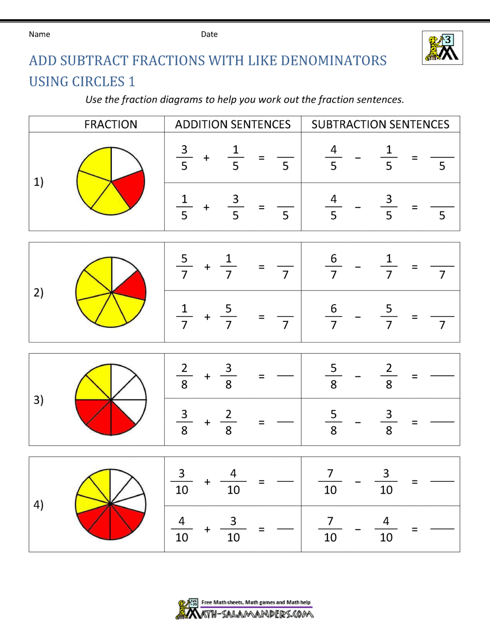 Subtract Fractions Worksheets For 5th 6th Grade Like Denominators Made By Teachers