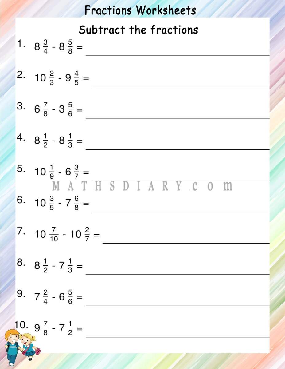 Subtracting Unlike Fractions Worksheets Math Worksheets MathsDiary