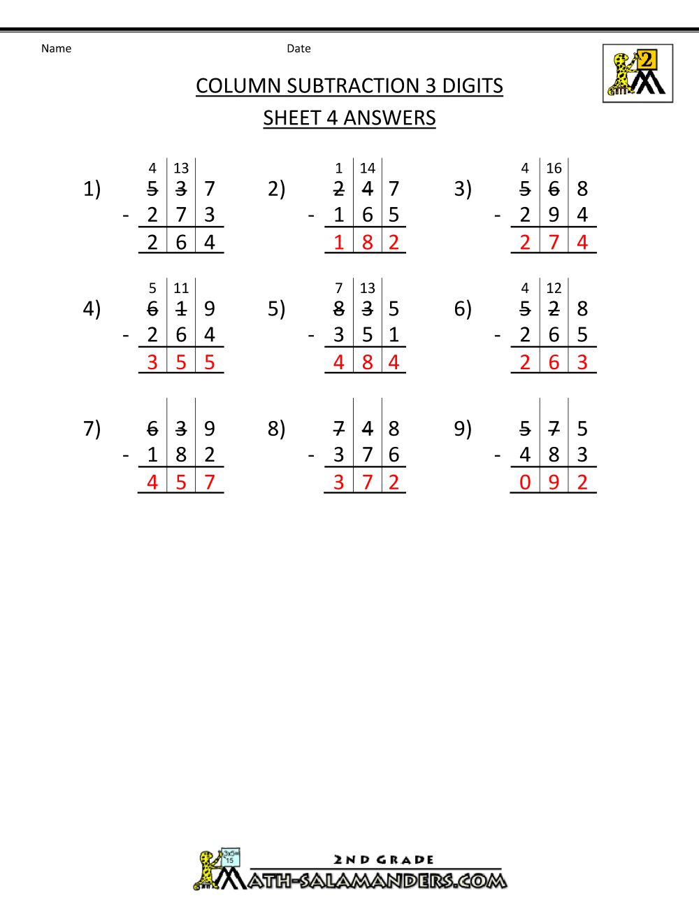 Subtraction With Regrouping Worksheets
