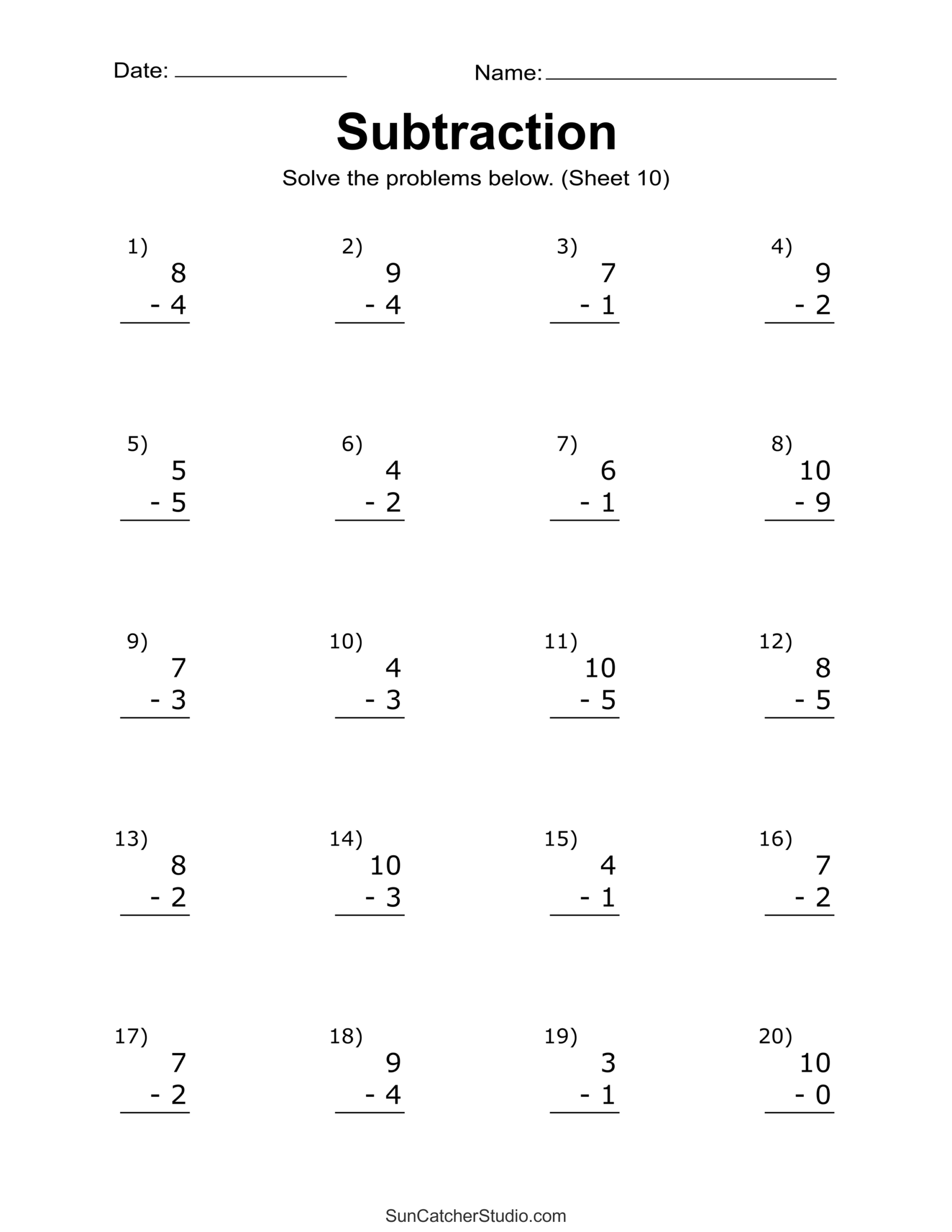 Subtraction Worksheets Free Printable Math Drills Free Printables Lettering SVG Files Tools Apps Printable Single Digit Subtraction Worksheets