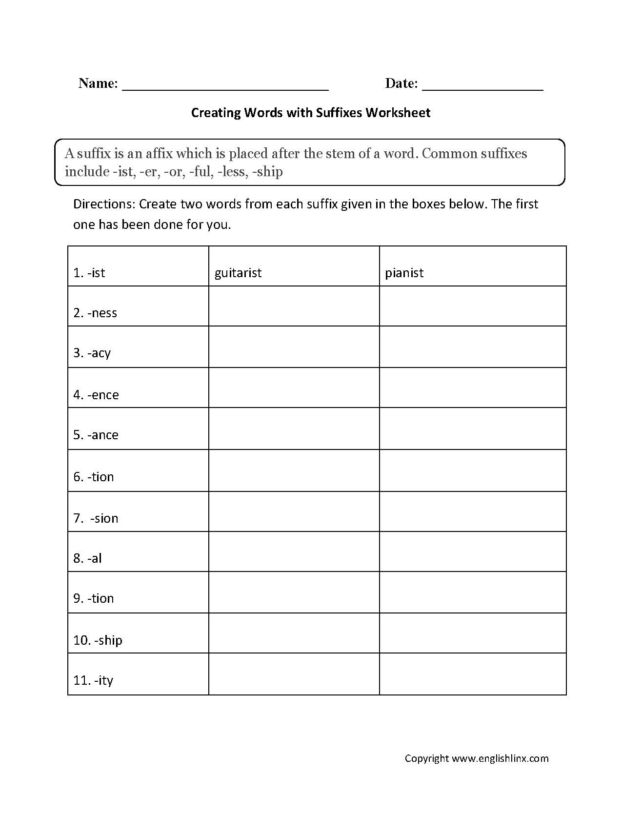 Suffixes Worksheets Printable Word Endings Practice