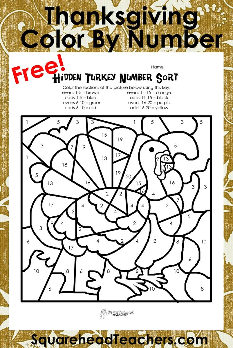 Thanksgiving Color By Number Odd Evens Sort Squarehead Teachers