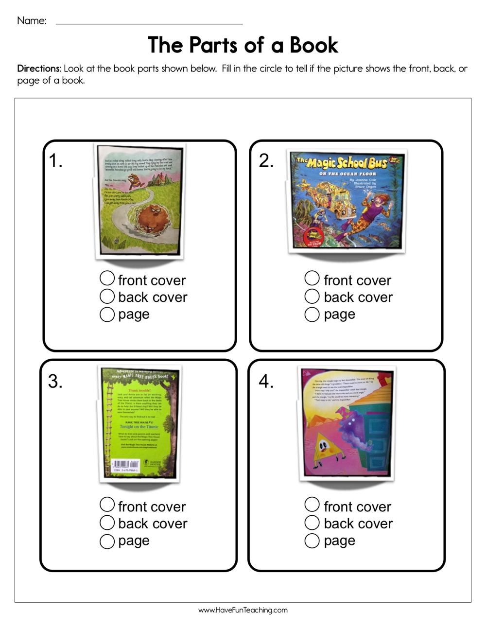The Parts Of A Book Worksheet Have Fun Teaching