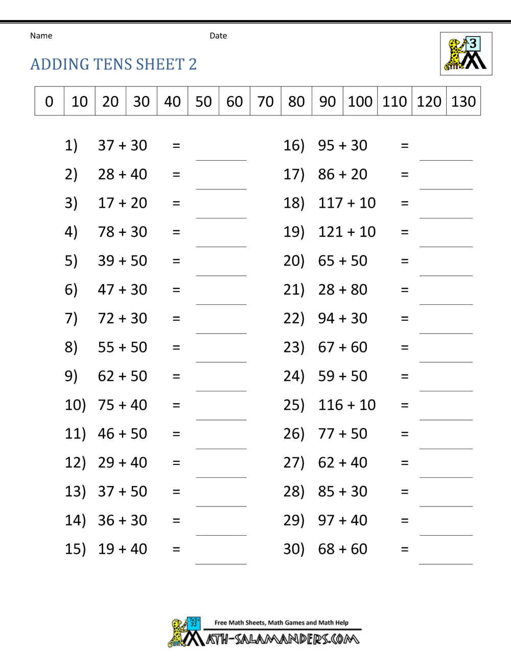 Third Grade Addition Worksheets Mental Math Addition Worksheet Worksheets Library