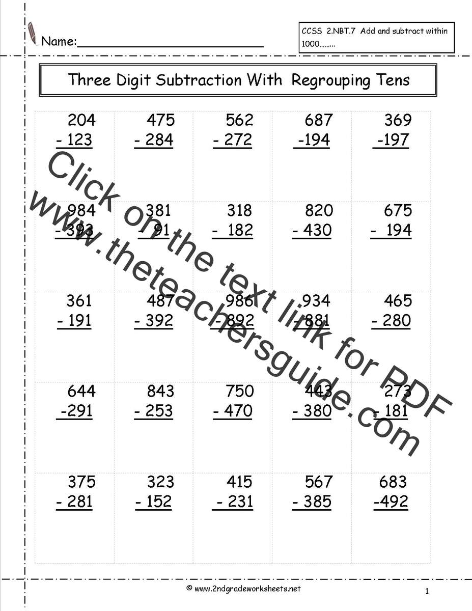 Three Digit Subtraction Worksheets Three Digit Subtraction With Regrouping Worksheets