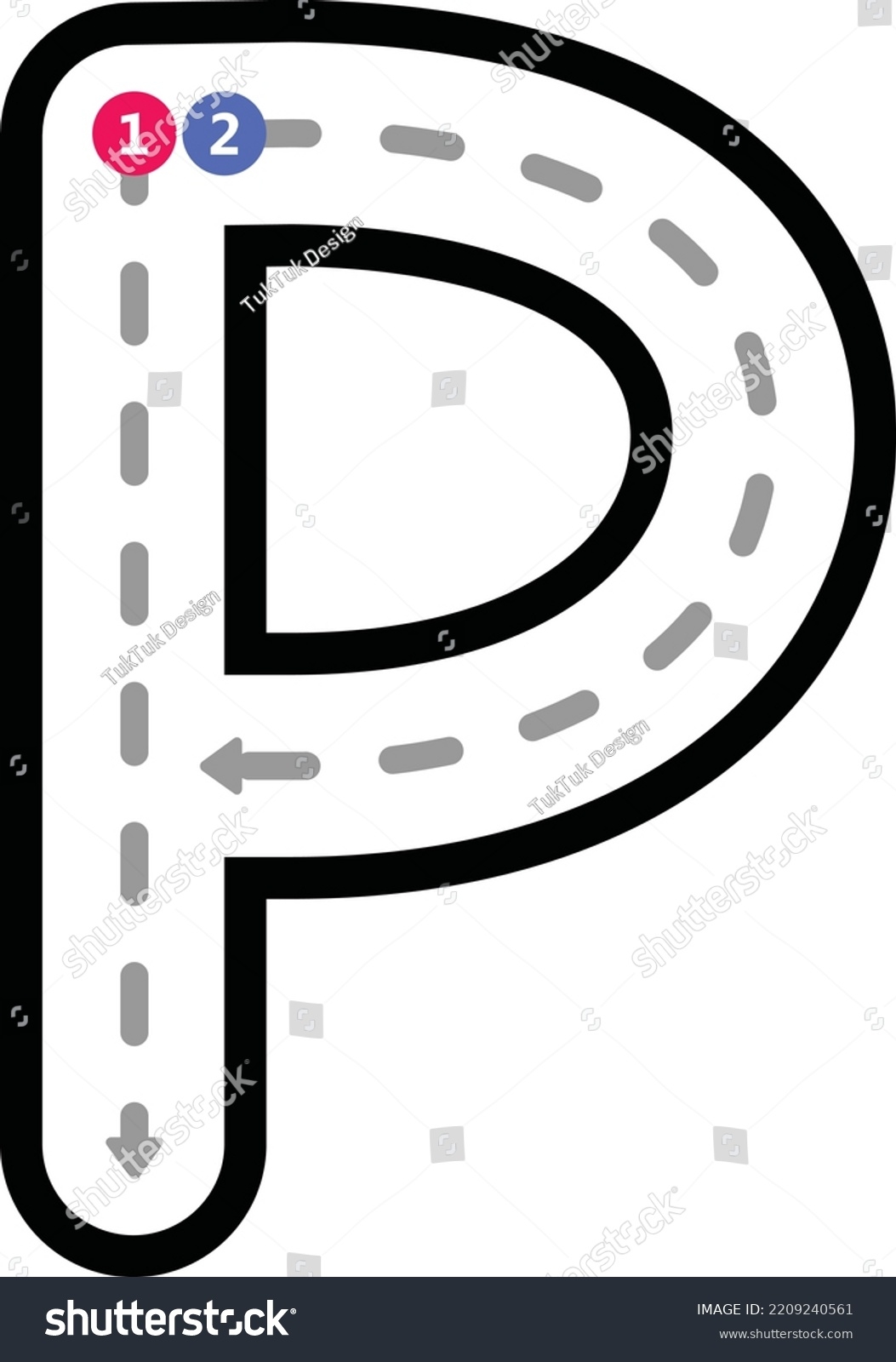 Tracing Alphabet Uppercase Capital Letter P Stock Vector Royalty Free 2209240561 Shutterstock