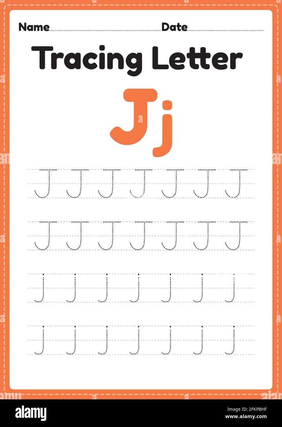 Tracing Letter J Alphabet Worksheet For Kindergarten And Preschool Kids For Handwriting Practice And Educational Activities In A Printable Page Illust Stock Vector Image Art Alamy Letter J Tracing Worksheet Free Printables Teach Prints