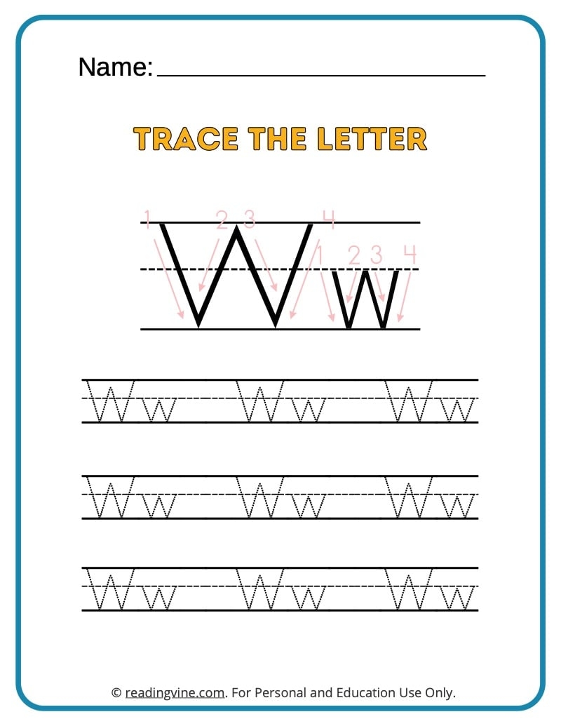 Tracing Letter W Worksheets For Preschool