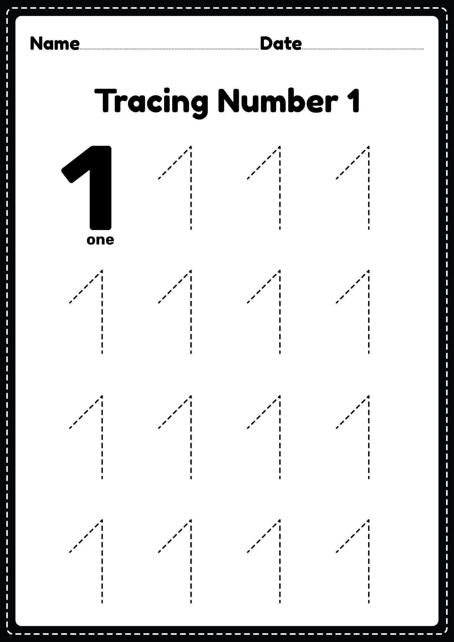 Tracing Number 1 Worksheets For Kids Payhip