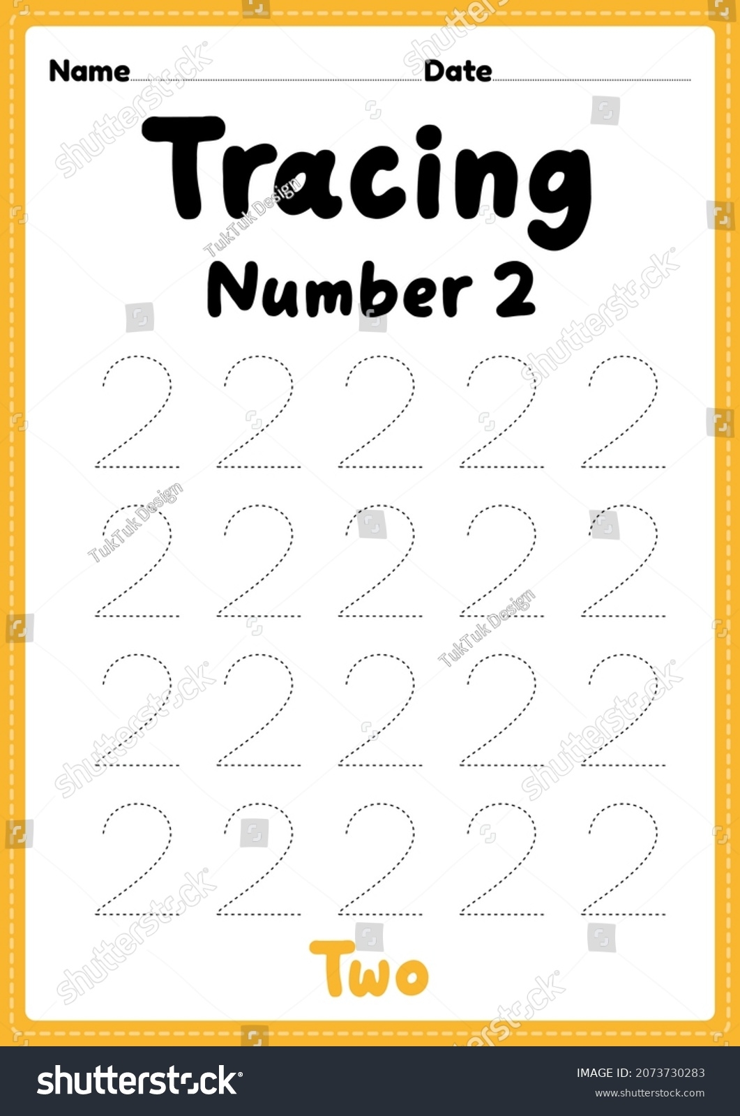 Tracing Number 2 Worksheet Kindergarten Preschool Stock Illustration 2073730283 Shutterstock