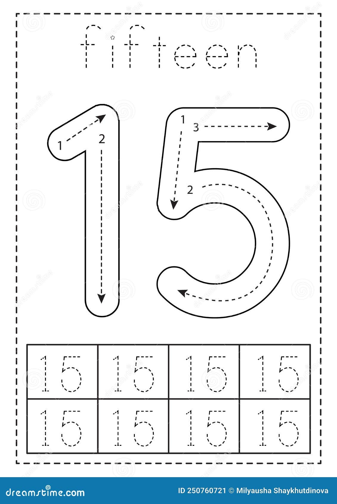 Tracing Number Fifteen Preschool Worksheet Black And White Stock Vector Illustration Of English Worksheet 250760721
