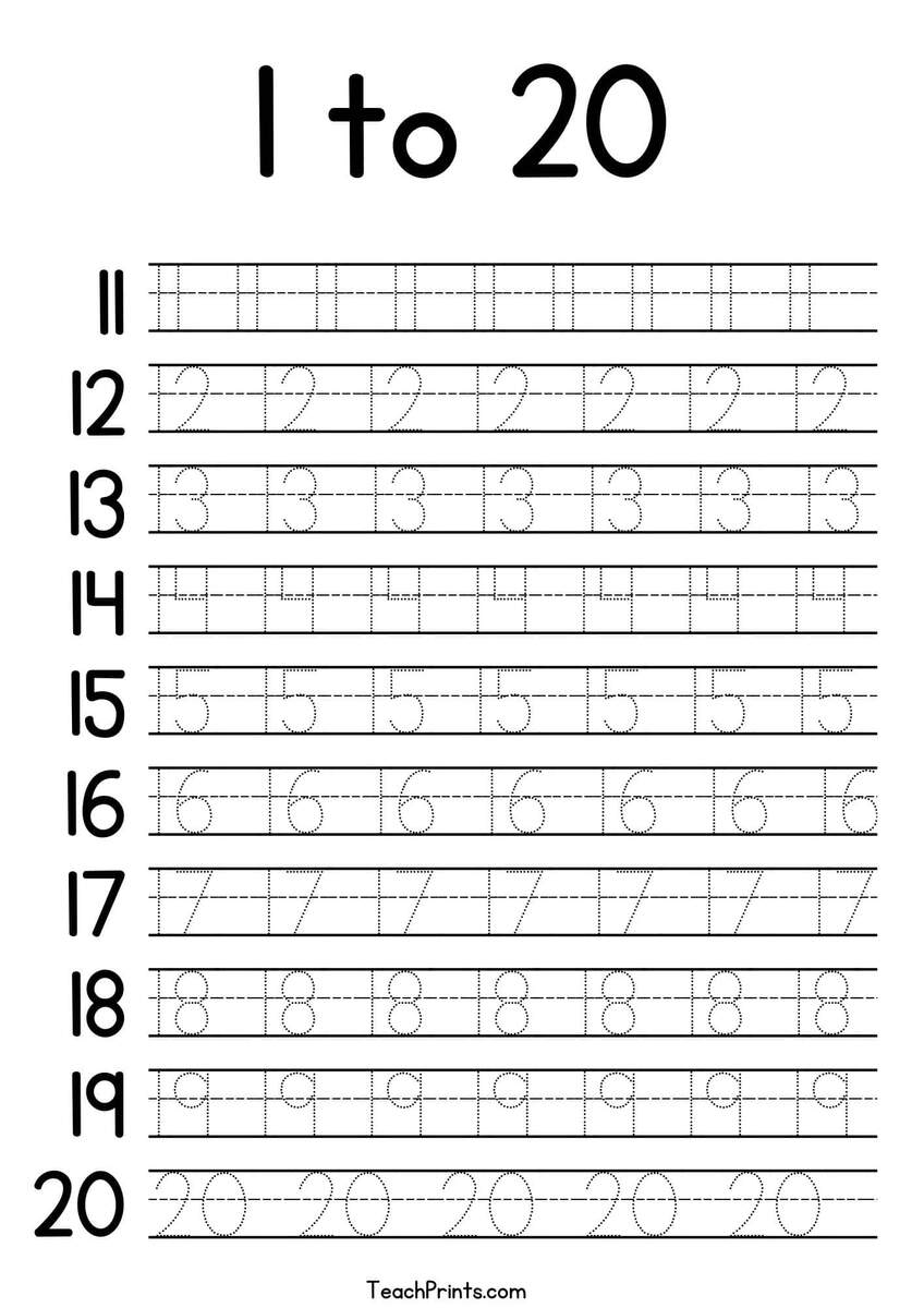 Tracing Numbers 1 20 Worksheets Free Printable Pdfs Teach Prints Tracing Numbers 1 10 Printable Number Tracing Worksheets For Kindergarten Preschool Number Tracing Workbooks 1 20 Pdf Prek Practice Trace Etsy