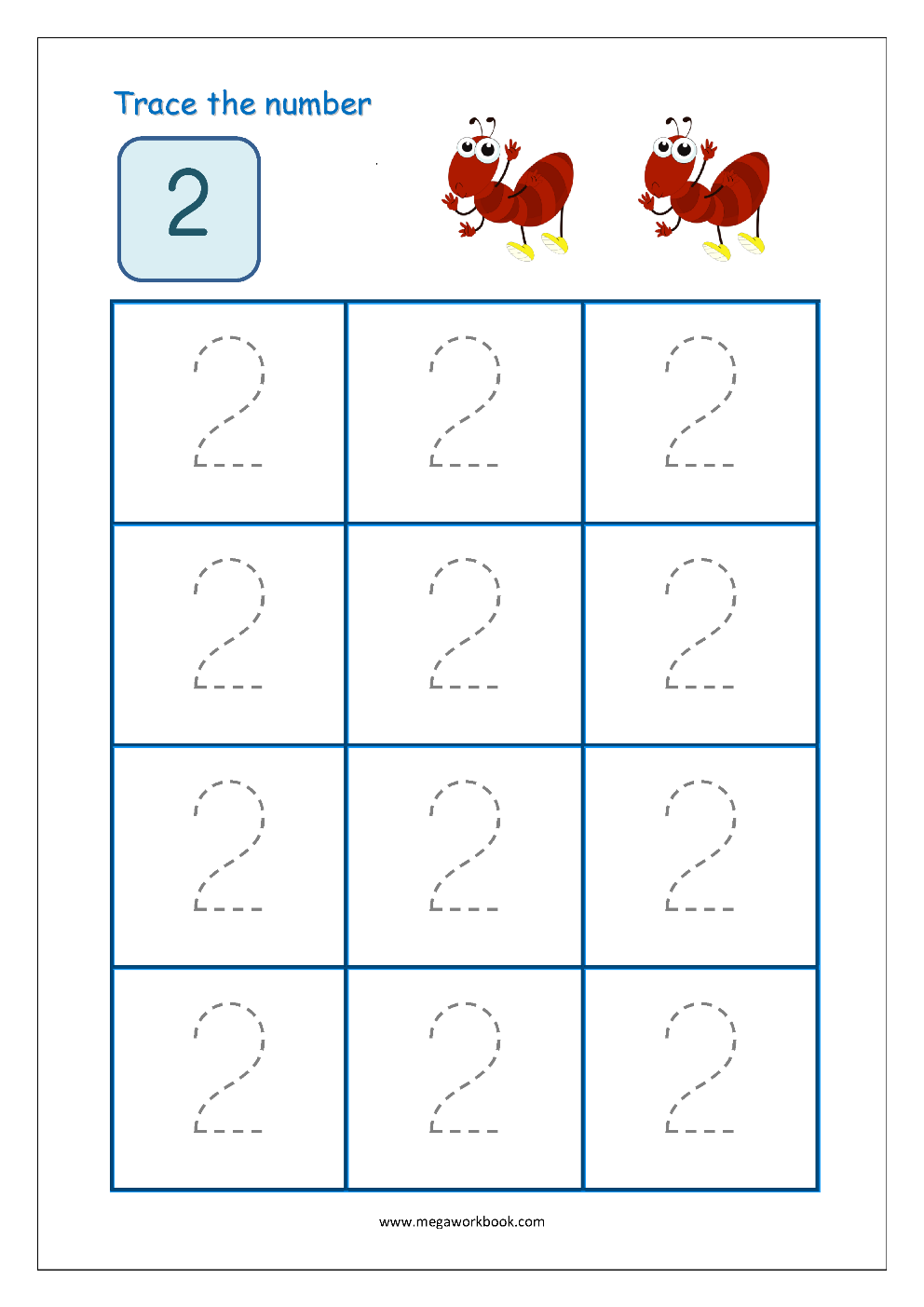 Tracing Number 2 Kindergarten Worksheet Free Printable PDF