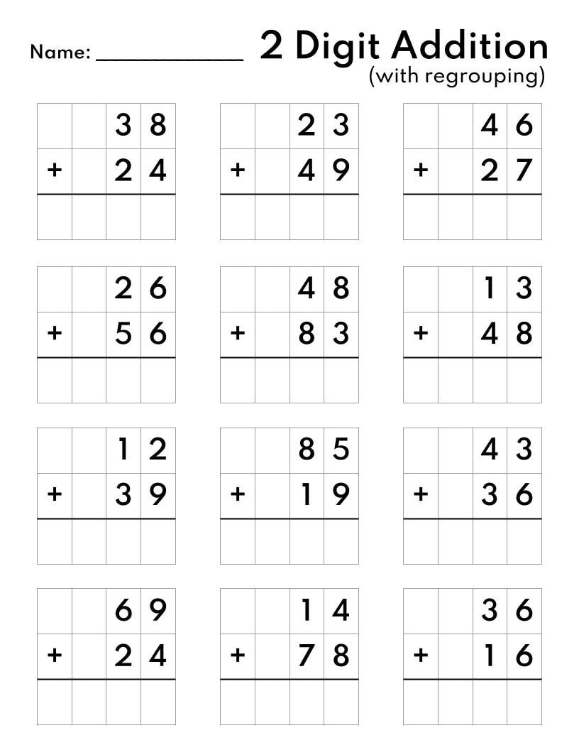Two Digit Addition With And Without Regrouping Worksheets Etsy
