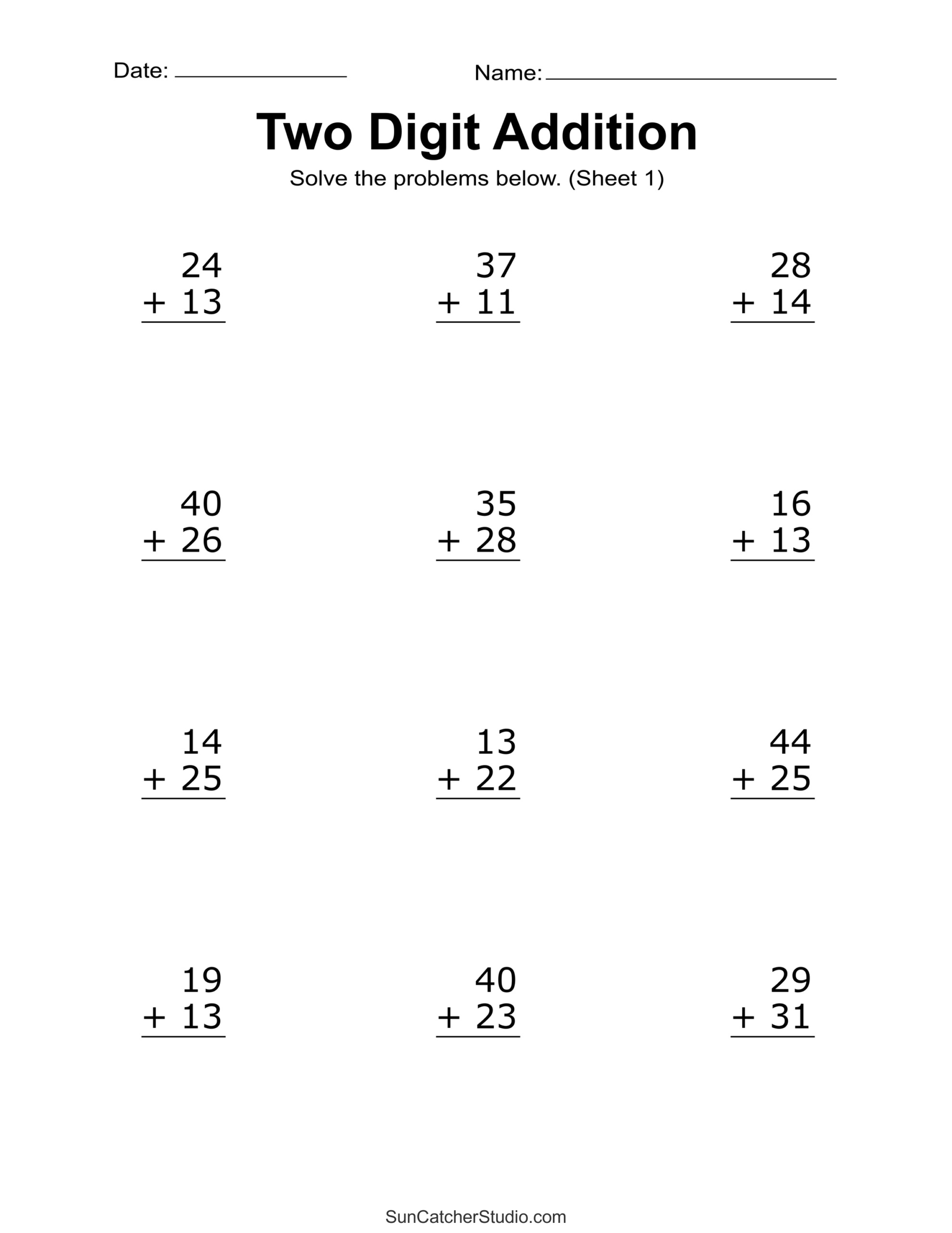 Two Digit Addition Worksheets Printable 2 Digit Problems Free Printables Lettering SVG Files Tools Apps Double Digit Addition Free Worksheet For Kids SKOOLGO