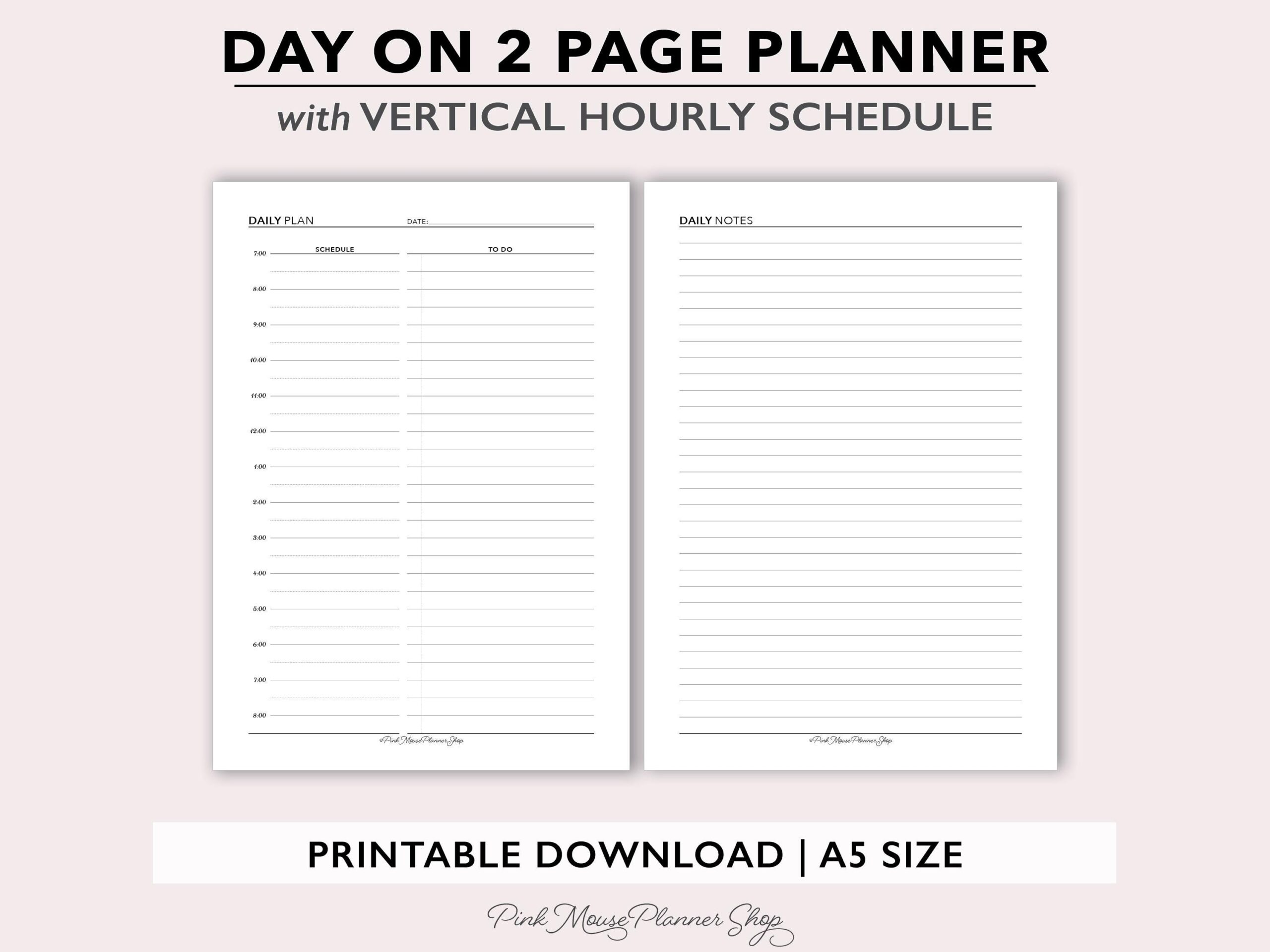 Two Page Per Day Daily Planner Printable For A5 Day On 2 Page Planner Insert Undated Daily Planner Template Appointment Schedule PDF Etsy