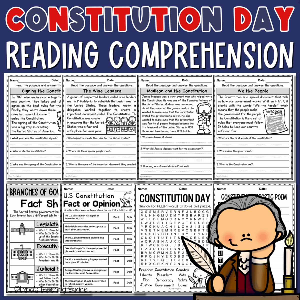 U S Constitution Day Reading Comprehension Passages Questions Activities Made By Teachers