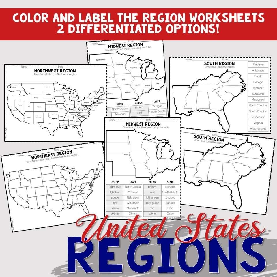 United States Regions Worksheets And Printables Homeschool Geography 4th 5th 6th Grade Calm Wave United States Regions Worksheets And Printables Homeschool Geography 4th 5th 6th Grade Calm Wave