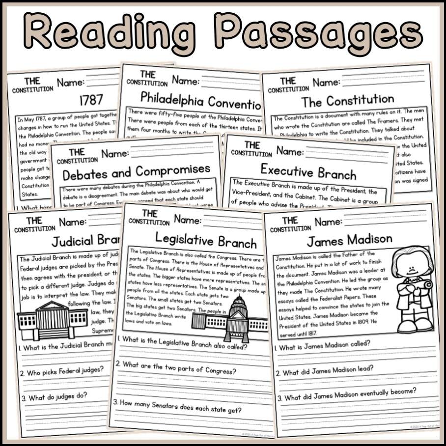 US Constitution Social Studies Reading Comprehension Passages K 2 Made By Teachers