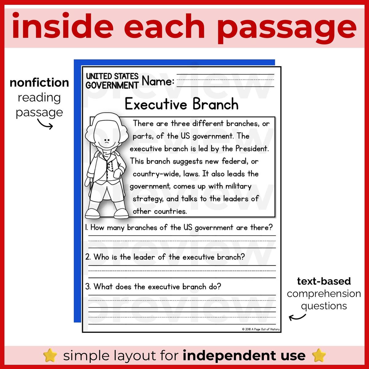 US Government Reading Comprehension Bundle K 2 Printable Passages Questions No Prep Etsy