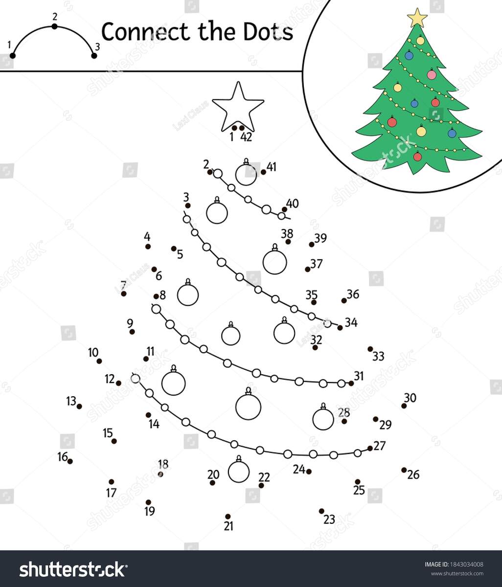 Dot To Dot Christmas Tree Isolated Coloring Page Royalty Free SVG Cliparts Vectors And Stock Illustration Image 191051974