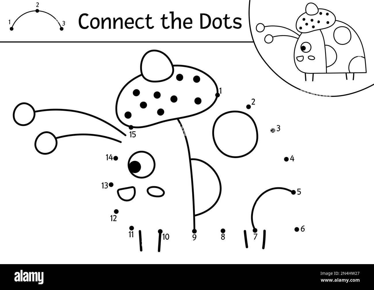 Vector Dot To Dot And Color Activity With Cute Ladybird Forest Connect The Dots Game For Children With Funny Insect In Hat Woodland Coloring Page Fo Stock Vector Image Art Alamy