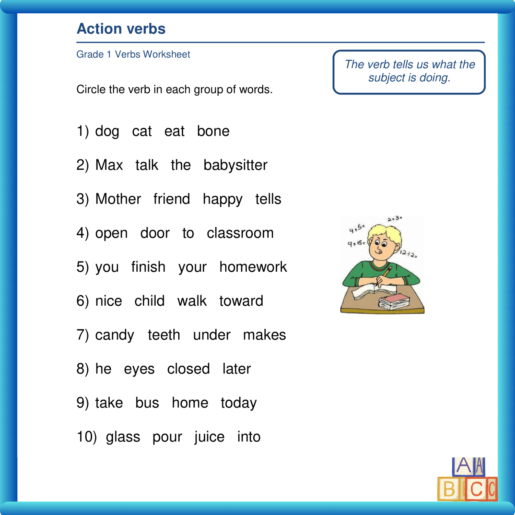 Verb Adventures A Grammar Journey For Grade 1 Made By Teachers CVC Sentences With Read Match Worksheets Literacy Learn