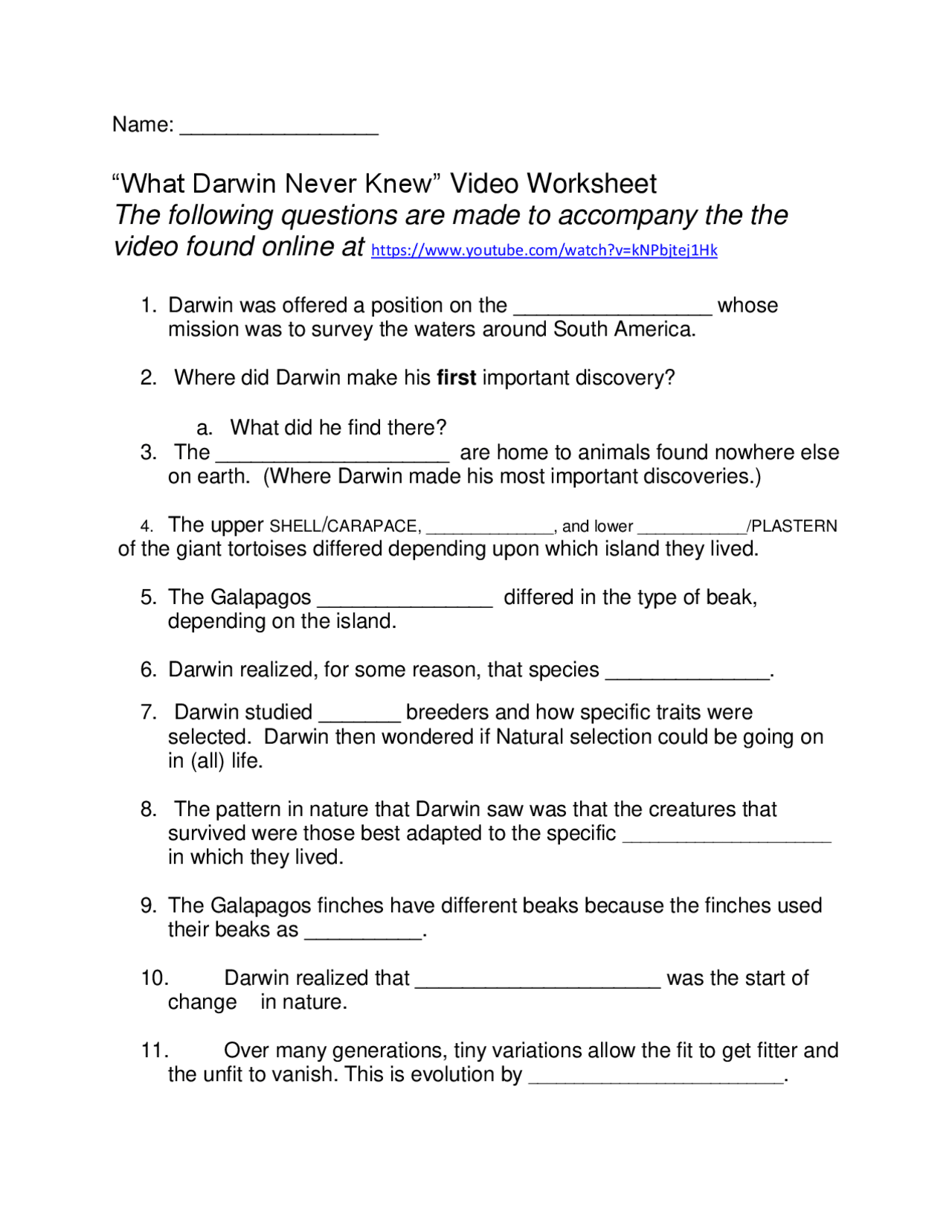 What Darwin Never Knew Video Worksheet The Following Exams Evolutionary Biology Docsity
